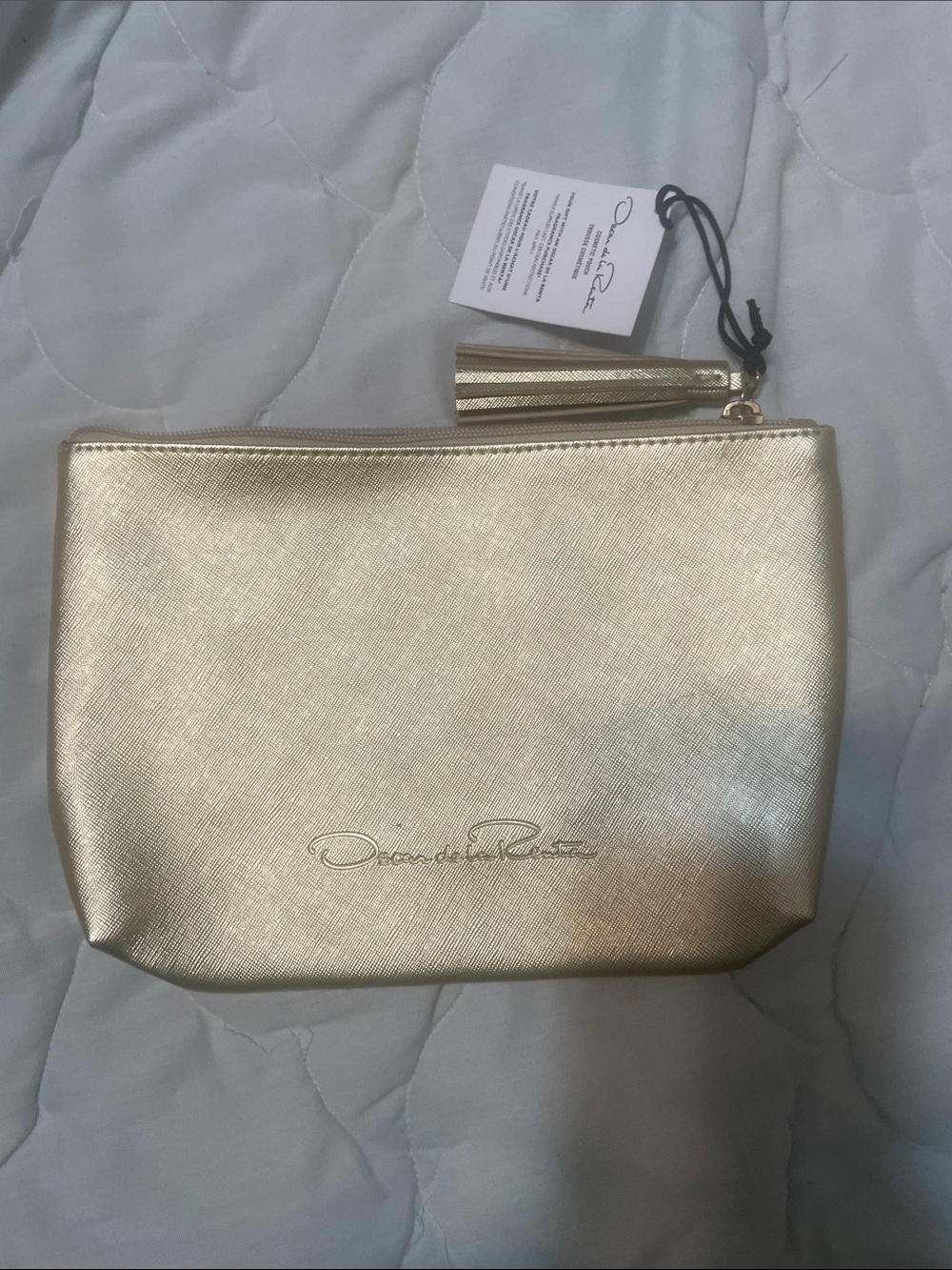Oscar de la Renta Metallic Gold Cosmetic Pouch with Tassel